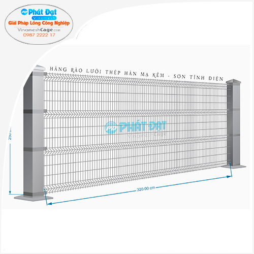 Hàng rào lưới thép hàn mạ kẽm 3m2x2m5